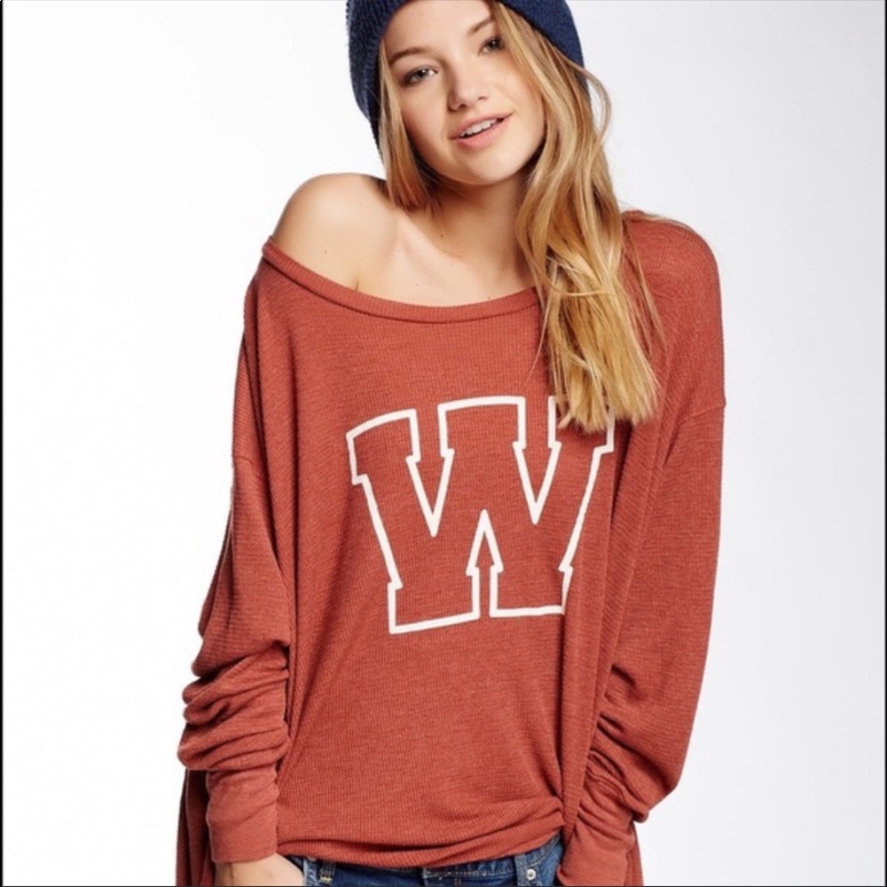 Wildfox Simply Sport Effortless W” Thermal Pullover Sweater/Top